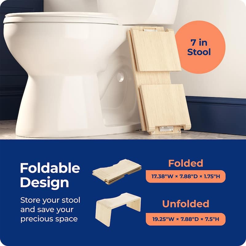 Squatty Potty Oslo Oak Folding Toilet Stool, Compact Stylish and Space-Saving Design for Better Bathroom Posture