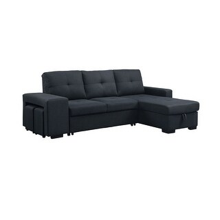 Linen Sleeper Sectional Sofa with Reversible Storage Chaise, Dark Gray ...