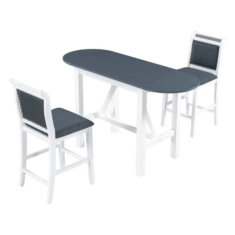 3-Piece Rustic Dining Set with Drop Leaf & 2 Chairs