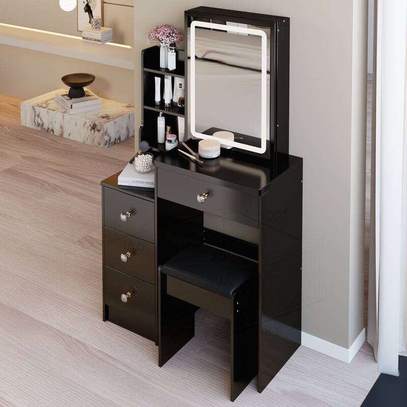 Compact Left Bedside Cabinet with Advanced LED Mirror and Ample Storage