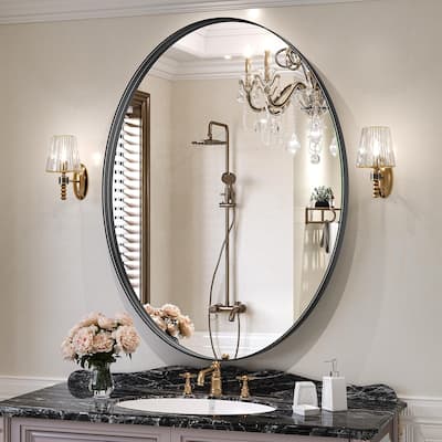 HOMLUX Oval Wall Mounted Mirror 24"x36" in Black Vanity Bathroom Mirrors for Over Sink Wall, Horizontally or Vertically Hanging