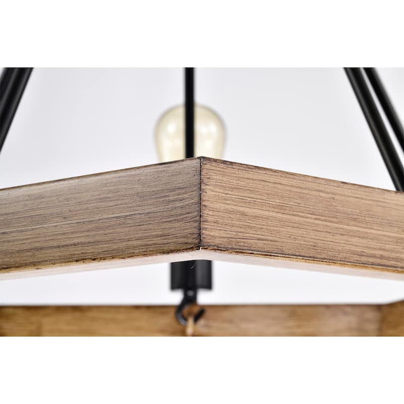 Aafje Matte Black Pentagon 5 Light Wood Grain Paint Chandelier 24 Inch.