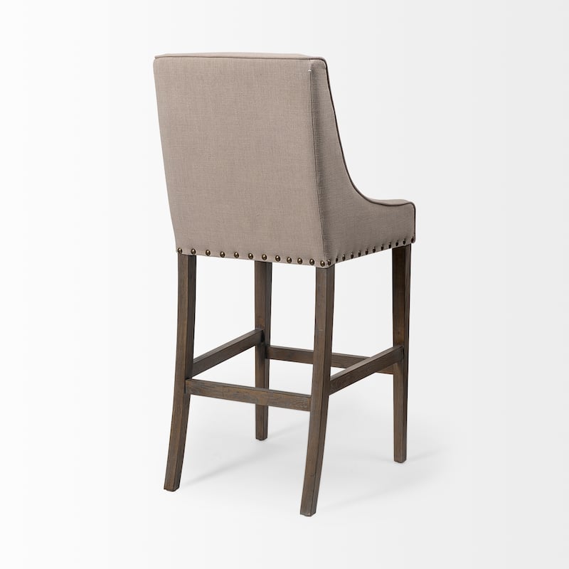 Kensington Beige Fabric Seat with Brown Solid Wood Frame Bar Stool