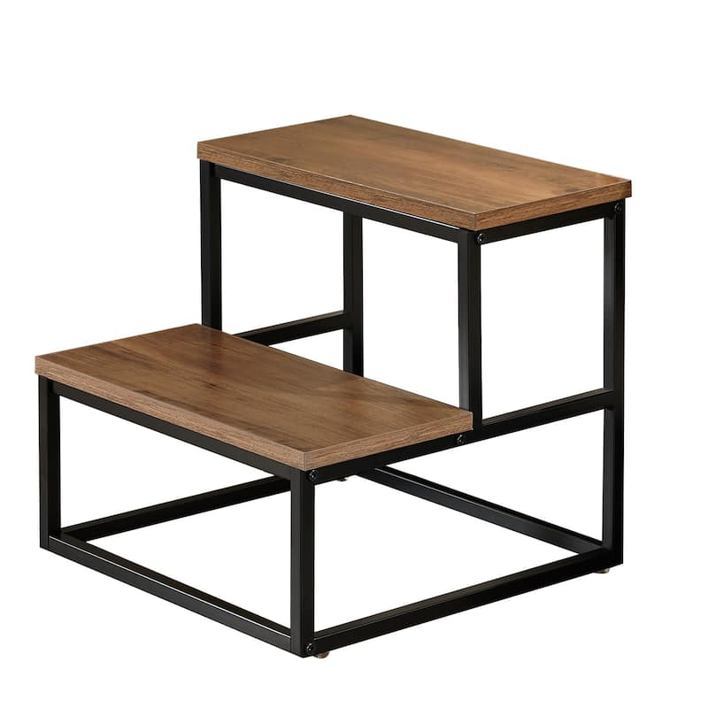 Axel Walnut Wood and Metal 2-Step Modern Industrial Step Stool
