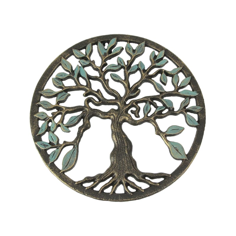 Zeckos Bronze Cast Iron Tree Of Life Wall Hanging 11.75 Inch Diameter
