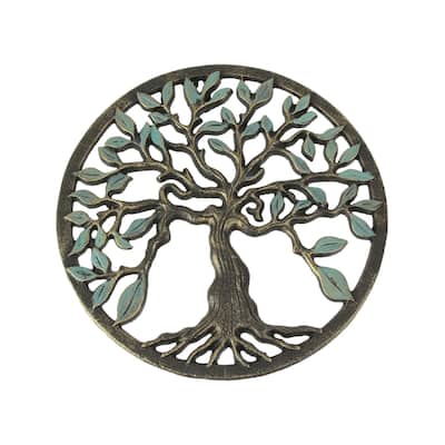Zeckos Bronze Cast Iron Tree Of Life Wall Hanging 11.75 Inch Diameter