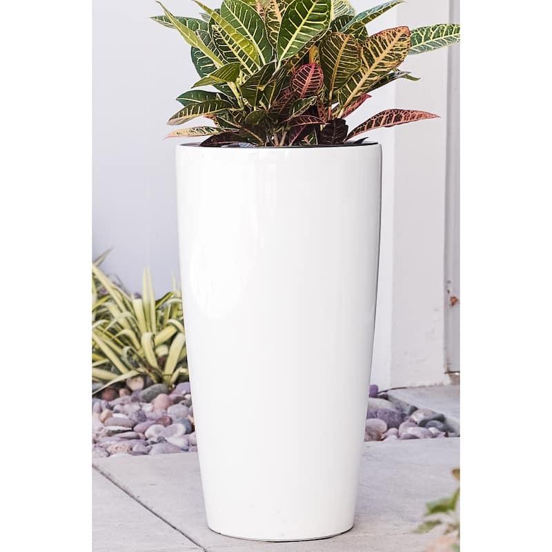 XBrand 29.5" H Plastic Self Watering Indoor Outdoor Tall Round Planter Pot, Decorative Gardening Pot, Home Décor Accent