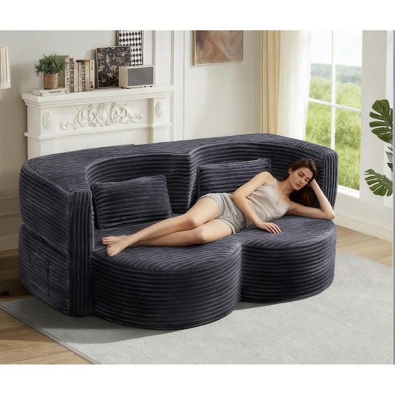 Folding Sofa Bed Convertable Fabric Couch, Floor Sleeper 2-in-1 Out Futon Lounge Upholstered Couch with Side Pockets