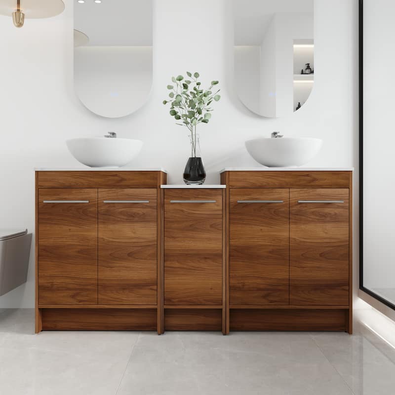 Malwee 24"/36"/48"/60" FreeStanding Bathroom Vanity, Floor Stand Bathroom Vanity with Ceramic Sink,Soft Close Door and Shelf - 58.86"×18.9" - Brown with sink-321