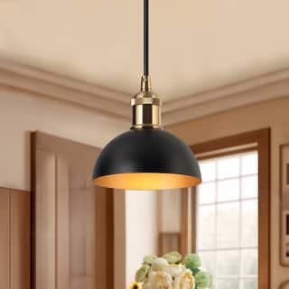 Modern Industrial 1-Light (6 Inch) Dome Black Gold Metal Pendant Light for Kitchen Island - 6" D x 6'' H