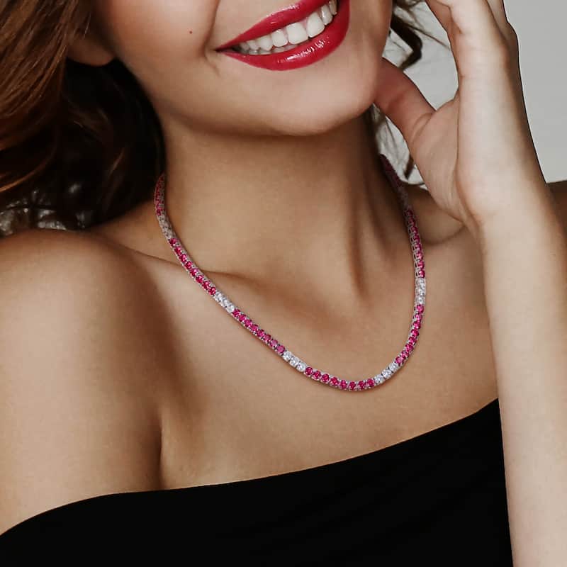 Miadora Created Gemstone Tennis Necklace Sterling Silver - 17in