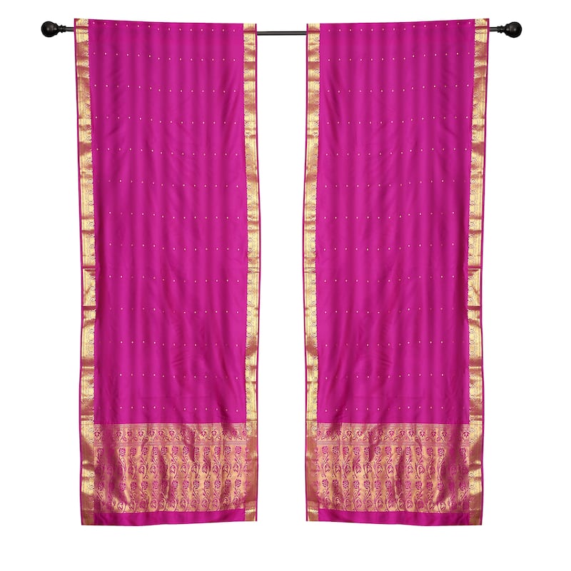 2 Boho Red Purple Indian Sari Curtains Rod Pocket Window Panels Drapes - 43" W X 96" L (Lined) - 96 Inches