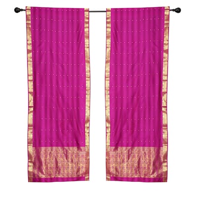 2 Boho Red Purple Indian Sari Curtains Rod Pocket Window Panels Drapes