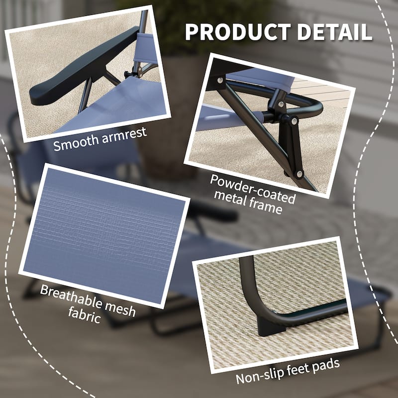 Outsunny Outdoor Chaise Lounge Chair with 4-level Reclining Back, Outdoor Tanning Chair with Reading Hole