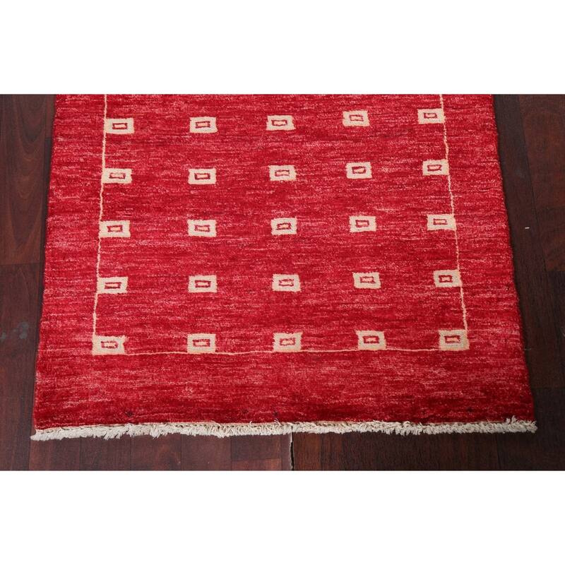 Red Gabbeh Kashkoli Oriental Wool Runner Rug Handmade Staircase Carpet - 2'9" x 10'1"