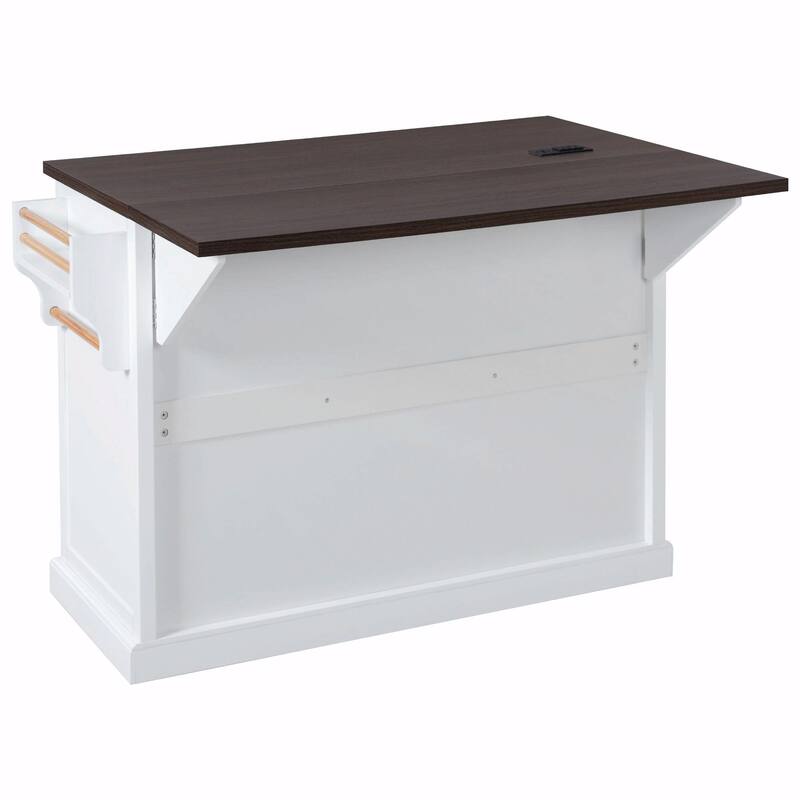 54.9" Kitchen Island with Drop Leaf, Power Outlet, Kitchen Storage Cart