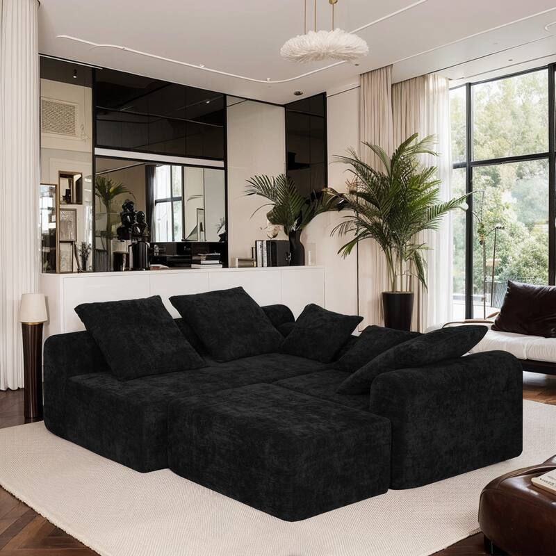 111.2" L-Shaped Sectional Sofa - Modular Velvet Couch with Adjustable Chenille Configurations