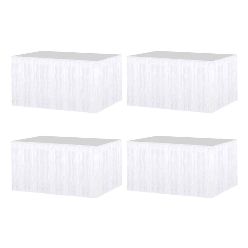 4 Pack 29x108 Inch White Metallic Foil Fringe Tinsel Table Skirts