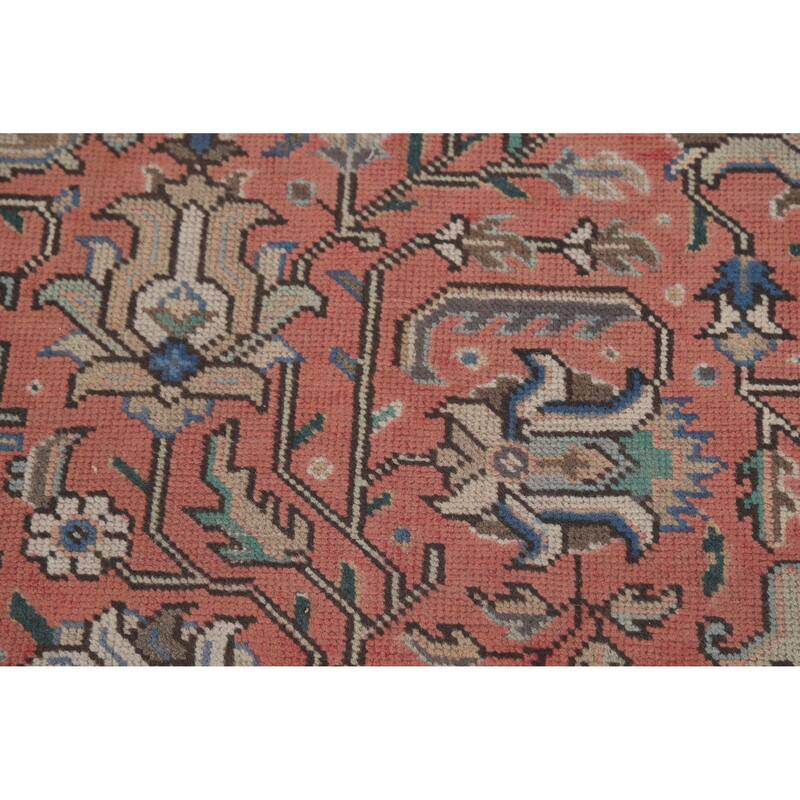 Pink Geometric Tabriz Persian Vintage Rug Hand-Knotted Wool Carpet - 9'8" x 12'11"