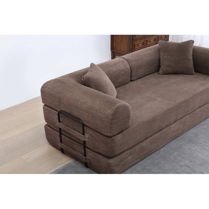 Convertible Sleeper Sofa Bed, Corduroy 3-Seat Fold-Out Couch with Pillow