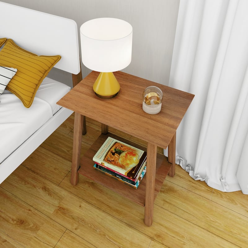 Max and Lily Mid-Century Modern End Table Nightstand with Shelf