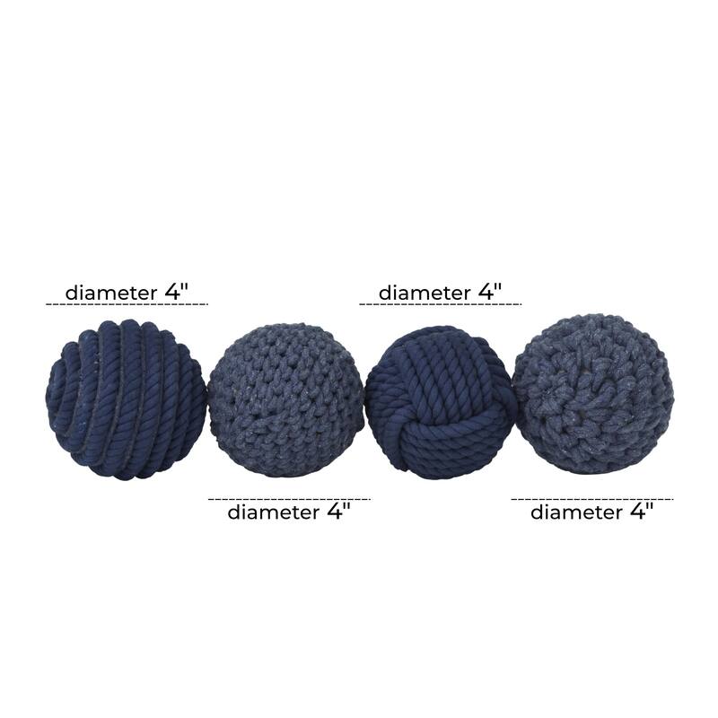 Jute Rope and Cotton Fabric Handmade Decorative Ball Orbs & Vase Filler - Set of 4 Brown or Blue - Roche River Decor