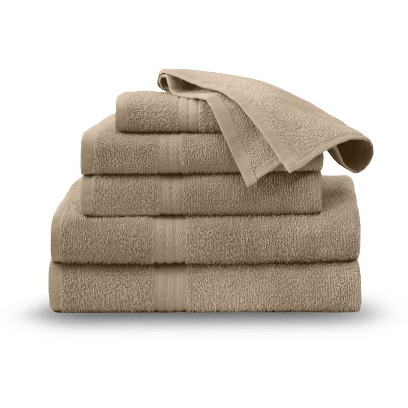 Superior Miami 100% Cotton 6-Piece Towel Set - Lightweight & Quick Drying - 6-Piece - Beige