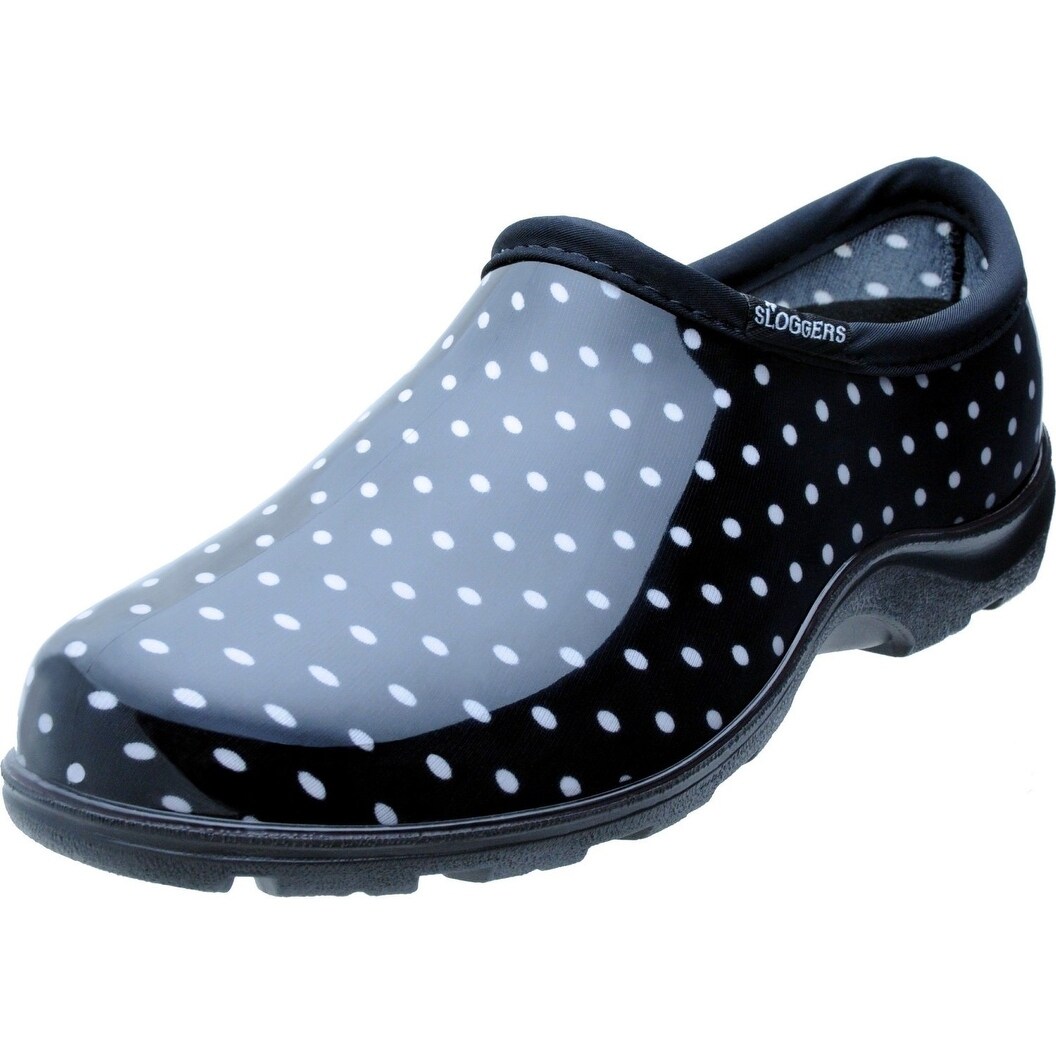 Principle Plastics Women's Rain and Garden Shoe, Size 8, Black/White Polka Dot