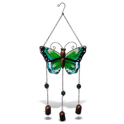 CoTa Global Green Butterfly Wind Chime -Handmade Glass And Metal Chime - 25.4 inches