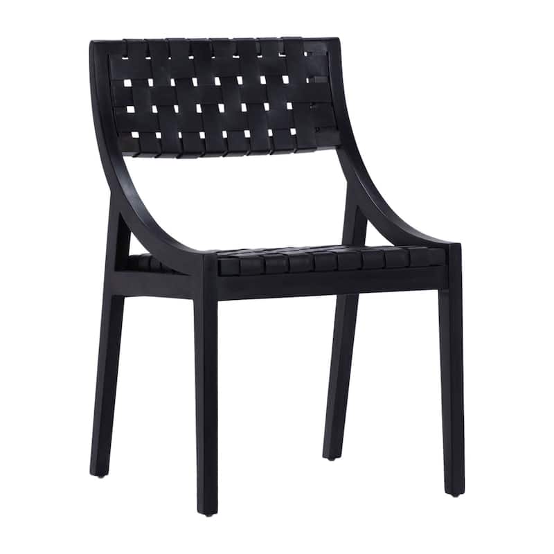 Willow Stained Teak and Woven Full Grain Leather Chair - Black Teak & Black Leather