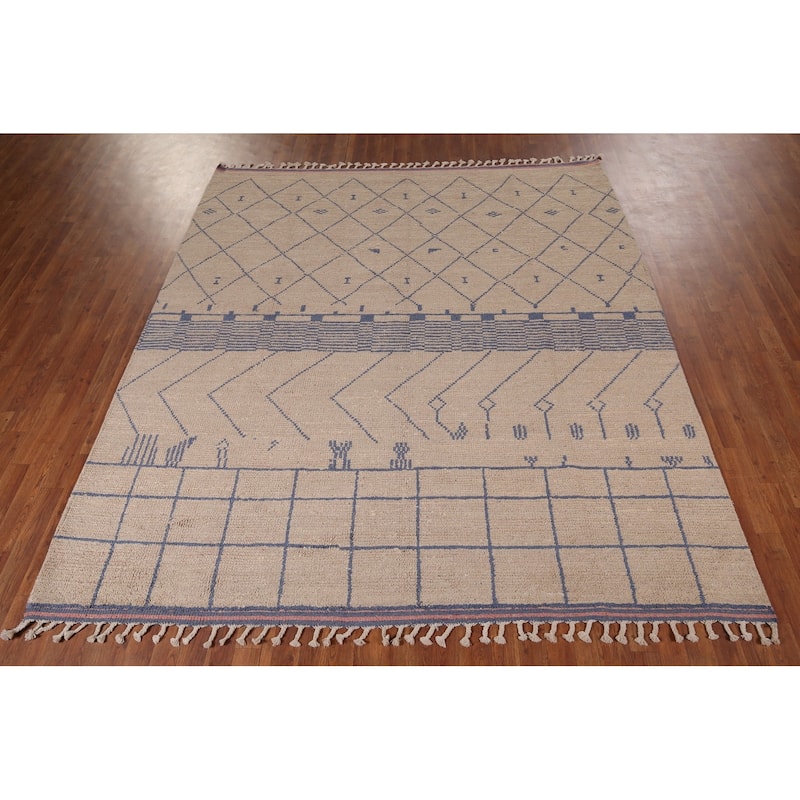 Earth Tone Trellis Moroccan Oriental Area Rug Hand-Knotted Wool Carpet - 7'8"x 8'8"
