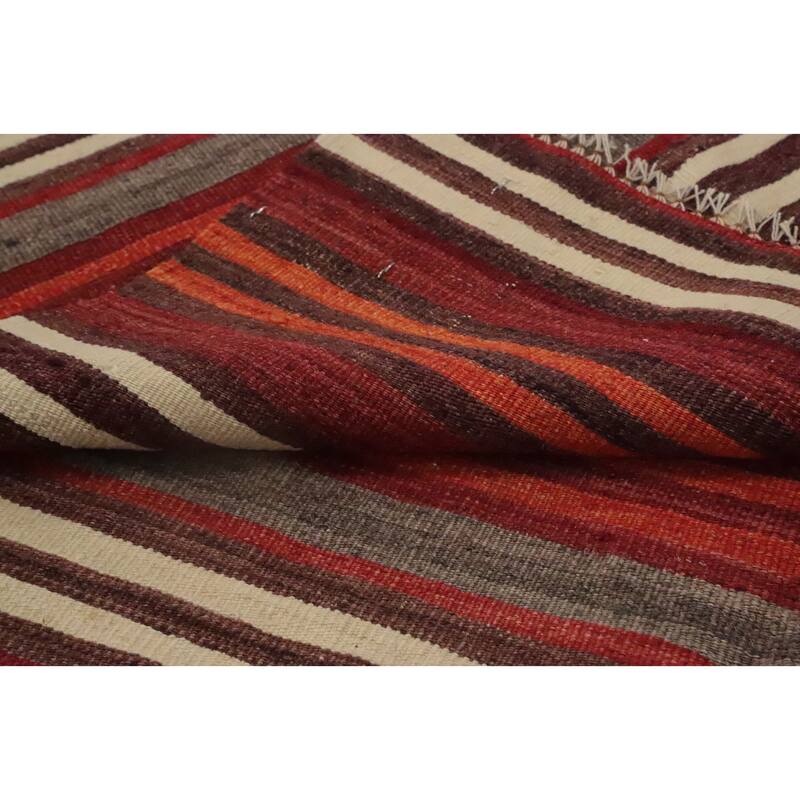 Hand Woven Oriental 100% Wool Carpet Southwestern Geometric Red Kilim Runner Rug - 9' 0'' X 4' 4''