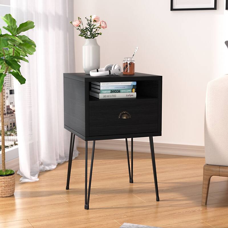 Javlergo Nightstand with1-Drawer and Open Storage Shelf