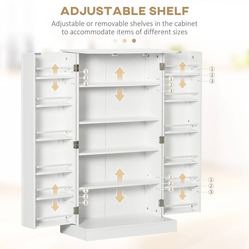 Modern Buffet Kitchen Pantry Cabinet with Adjustable Shelves and Side Racks, Small Storage Organizer Cabinet with Doors - White