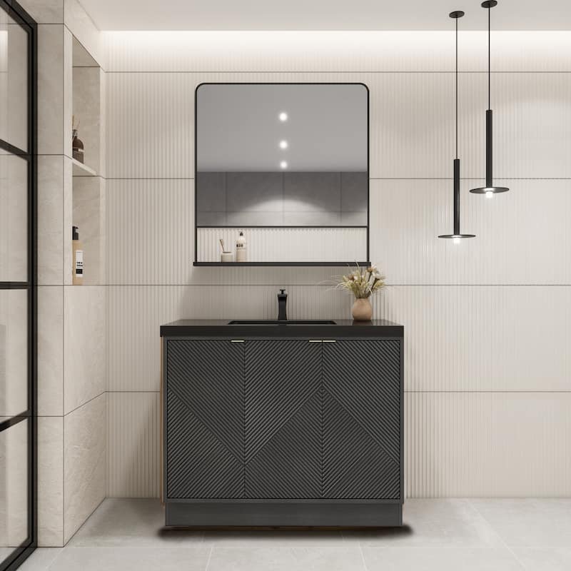Milano 42" Freestanding (R) Bathroom Vanity with Black Acrylic Sink - 41.73" x 19.49" x 35.46'' - Black