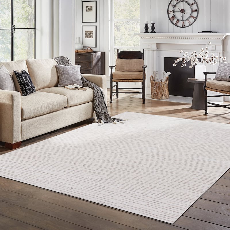 Sevita Contemporary Brushstroke Striped Area Rug