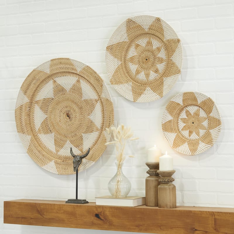 Rattan Plate Handmade Woven Floral Basket Home Wall Decor - Set of 3 Light Brown or Brown - Roche River Decor