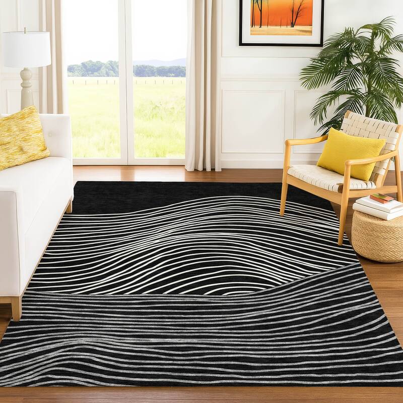 Machine Washable Indoor/ Outdoor Modern Arches Chantille Rug