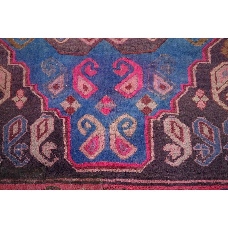 Geometric Meshkin Persian Vintage Runner Rug Hand-Knotted Wool Carpet - 3'9" x 10'6"