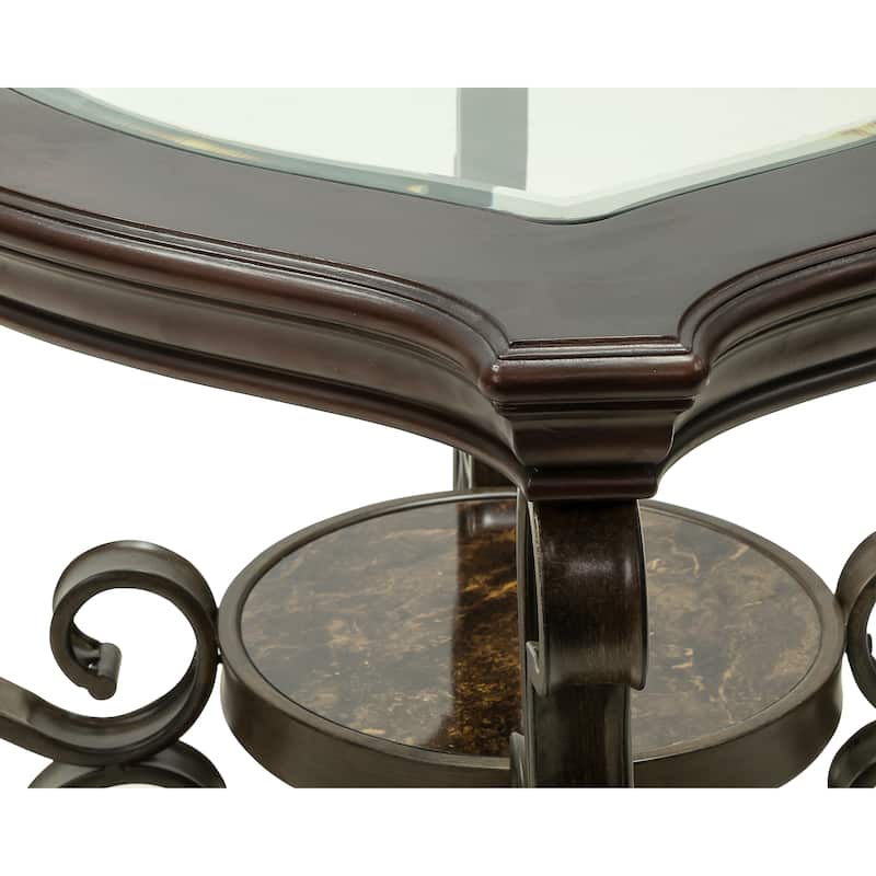 Retro Glass top End Table with Middle Shelf and Metal Legs