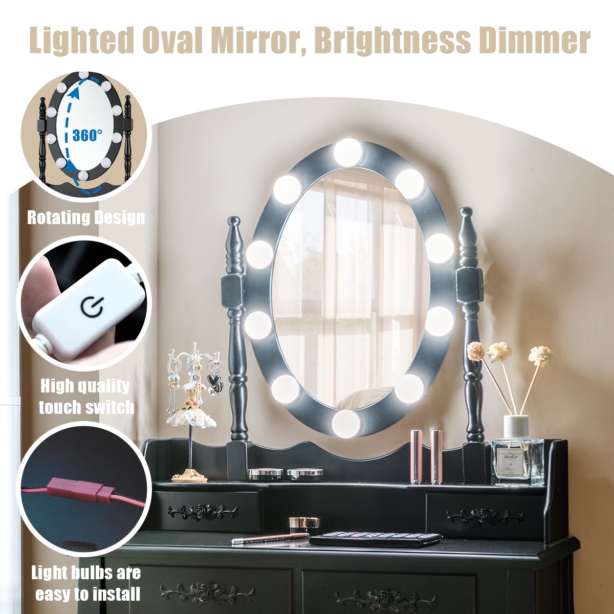 Costway Vanity Table Table 10 Dimmable Bulbs Black White Brown Overstock 29755807 This rotatable coffee table from christopher knight home serves as a conversation piece as well as a useful and modern piece of furniture. costway vanity table table 10 dimmable bulbs black white brown