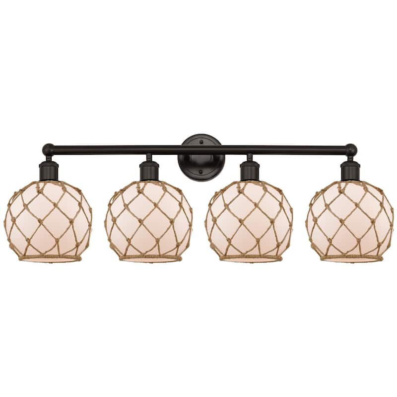 Innovations Lighting 616-4W-13-35 Farmhouse Rope Vanity Farmhouse Rope - Oil Rubbed Bronze / White Glass with Brown Rope