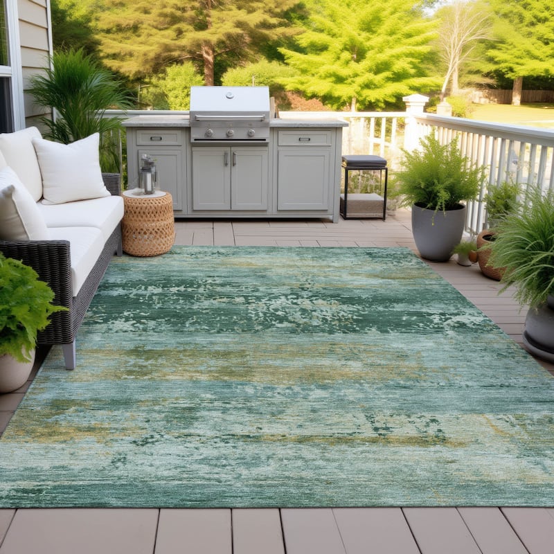 Machine Washable Indoor/Outdoor Contemporary Chantille Rug - Green - 3' x 5'