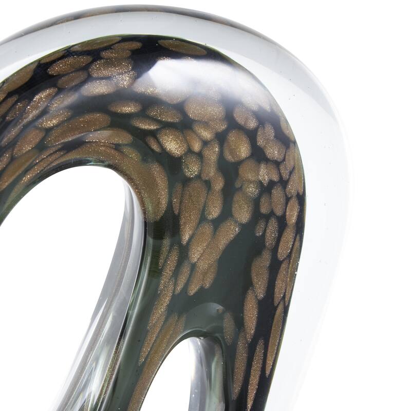 Glass Abstract Curved Cutout Decorative Sculpture with Gold Spotted Accents - Black - Roche River Decor