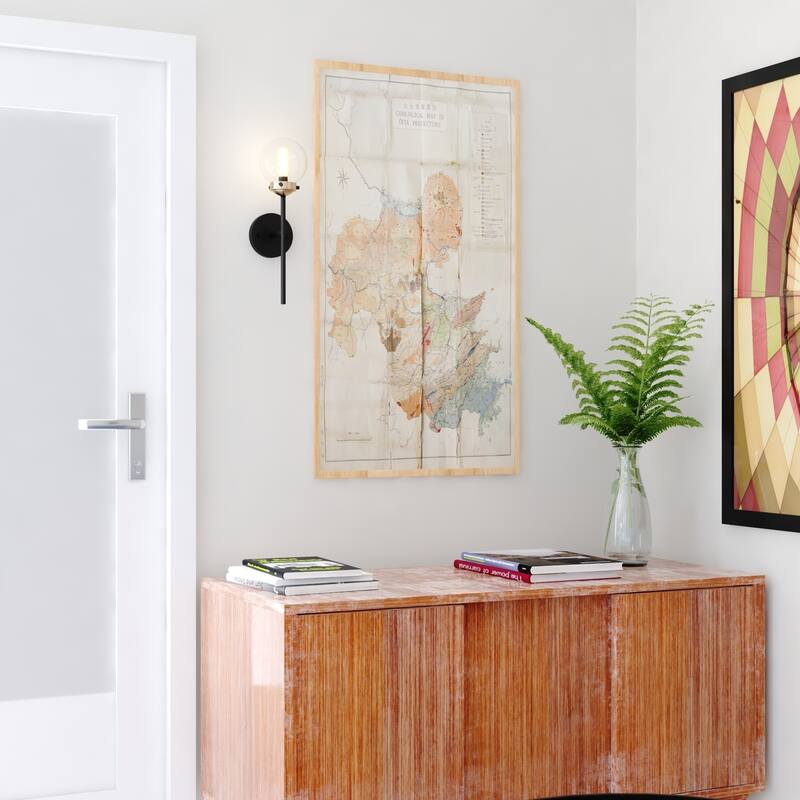 1 Light Industrial Mid Century Modern Wall Sconce in Brass and Oil Rubbed Bronze with Clear Glass Globe - 16