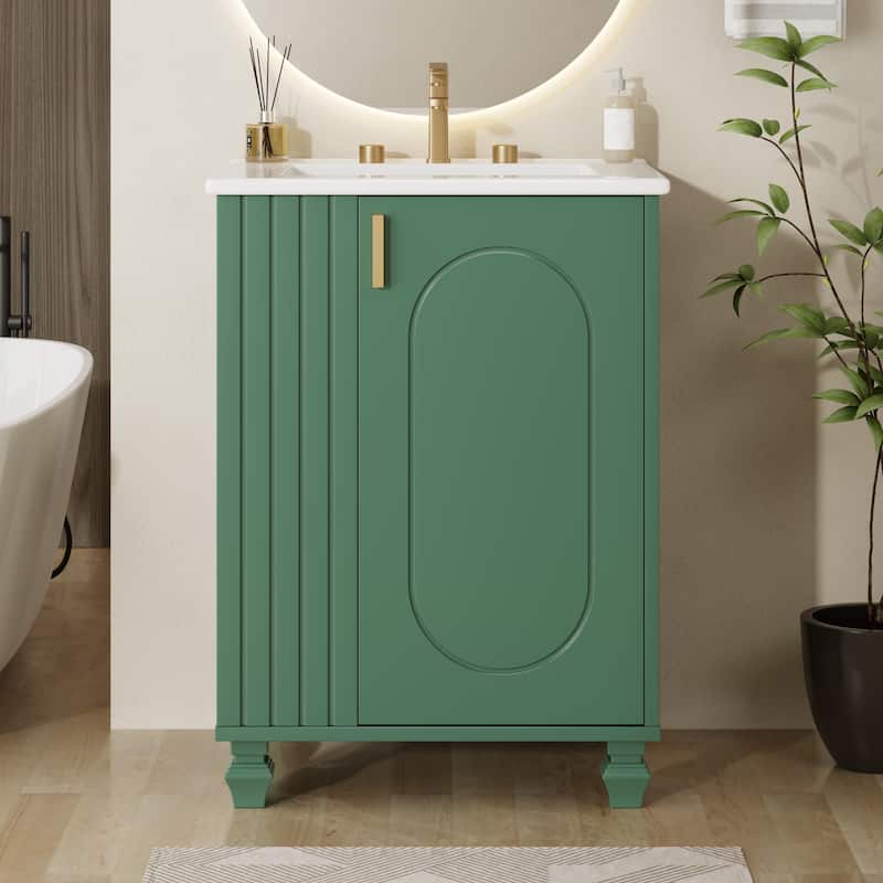 24" Bathroom Vanity with Sink, Multifunctional Storage Bathroom Cabinet with Door Shelf, Side Open Storage, Soft Closing Door