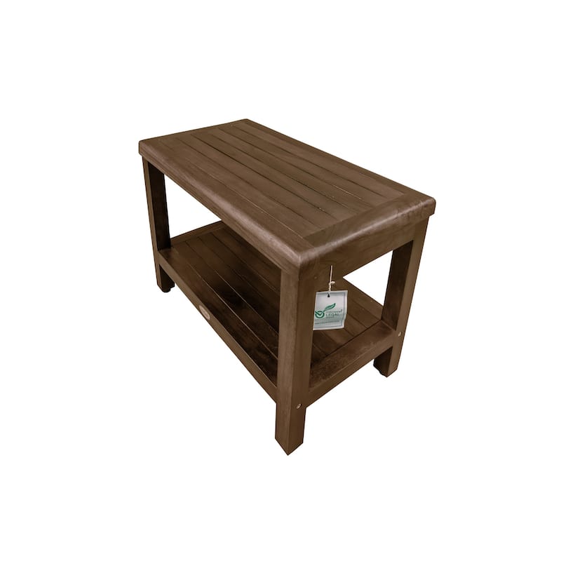 DecoTeak Eleganto 24" Teak Shower Bench With Shelf - WoodLand Brown Finish