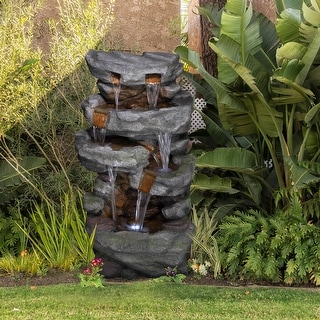 Alpine Corporation 39" Tall Outdoor Cascading Stone Water Fountain with LED Lights