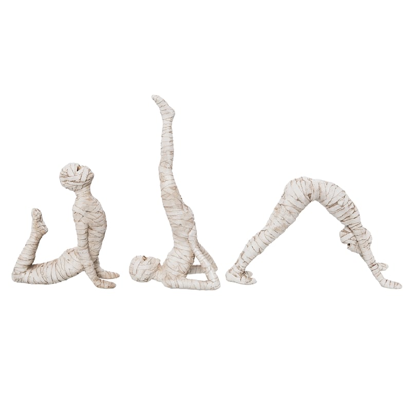 Transpac Resin Mummy Stretch Yoga Pose Set of 3 Halloween Home Decorations