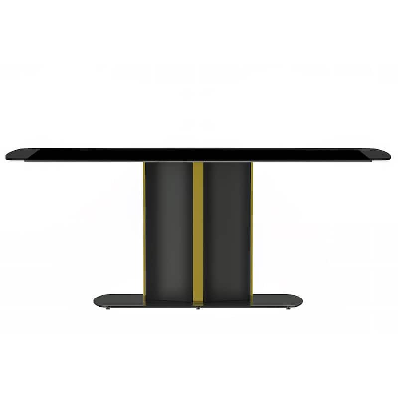 Sylva Dining Table Rectangular Tabletop in Gold Pedestal Base